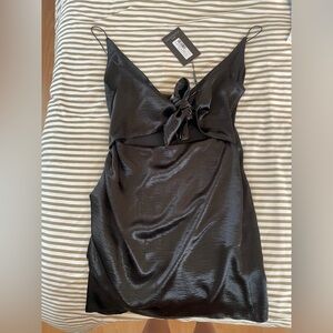 Tie front satin cocktail dress